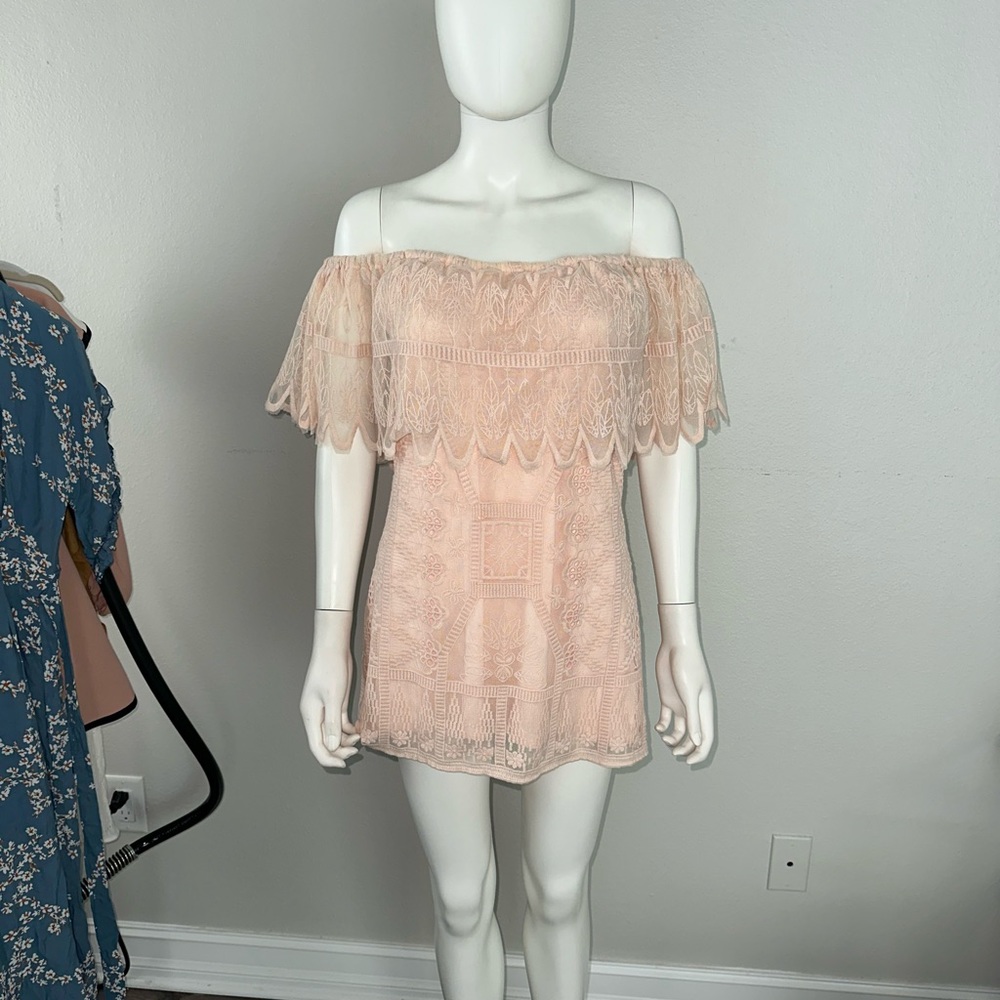 Jen’s Pirate Booty *Wilderness Fiesta* pink lace off shoulder mini dress M/L - Picture 2 of 10